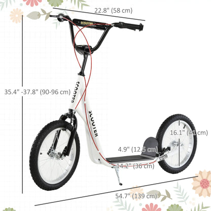 Kids Kick Scooter, 5+ Years, 16'' Inflatable Wheel, Dual Brakes, White Scooters at Gallery Canada