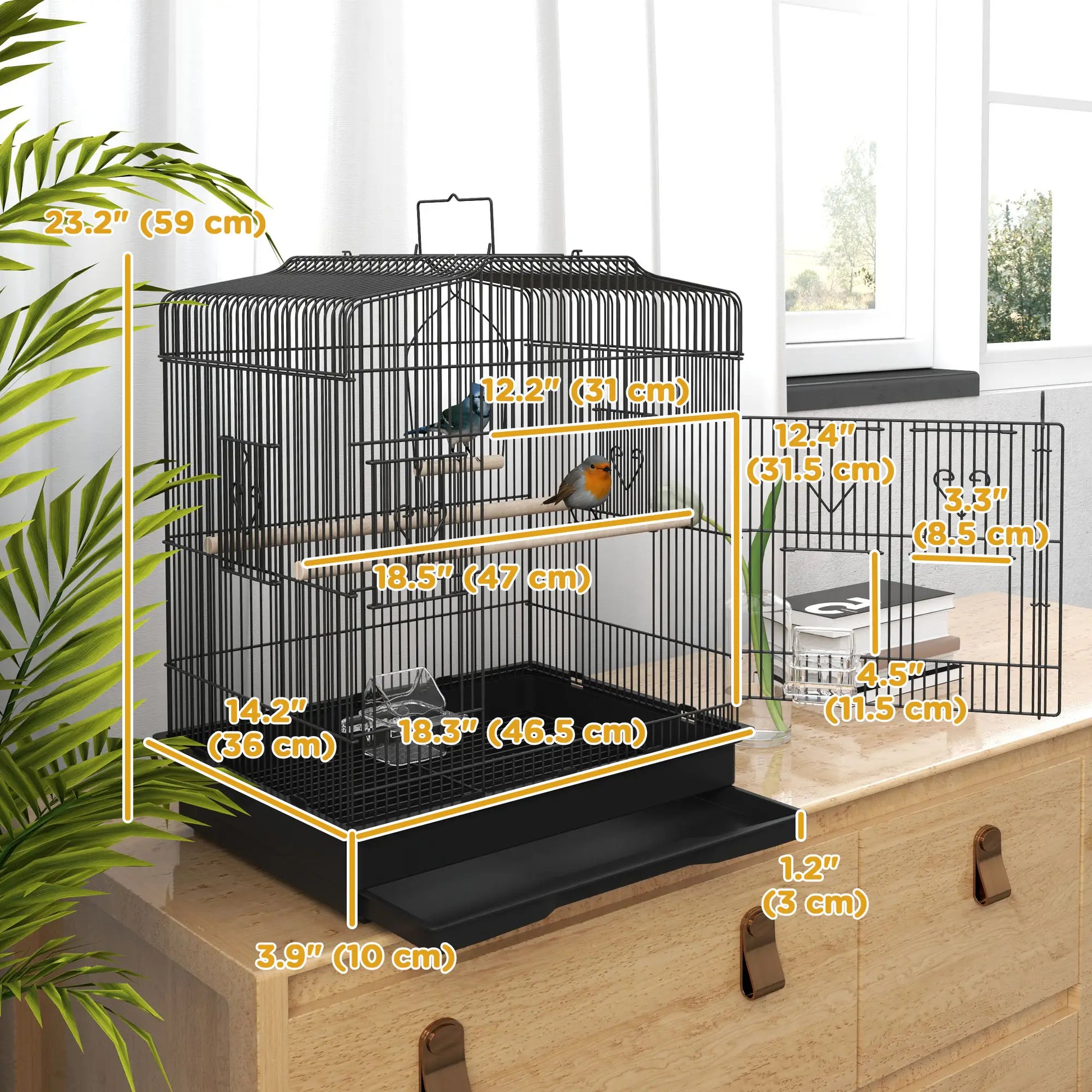23" Bird Cage, Finches Canaries, Parrot Cage, 2 Feeders, Black Bird Cages at Gallery Canada