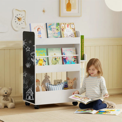 Kids Bookshelf with Wheels, Blackboard, 3-8 Years