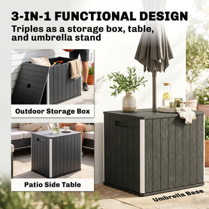30 Gallon Storage Box, Outdoor Side Table with Umbrella Holder, Black Patio Storage Boxes at Gallery Canada