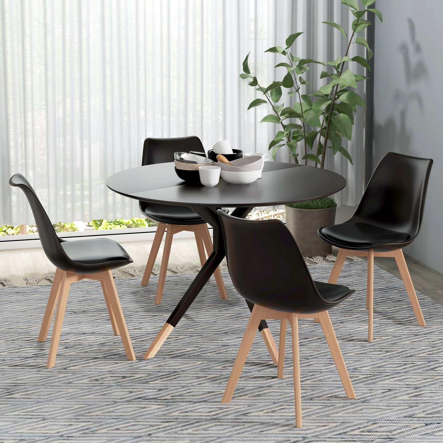 Modern Dining Table Chairs Set of 4, Rubber Wood Kitchen Table Chairs with PU Leather Cushion for Living Room, Bedroom at Gallery Canada