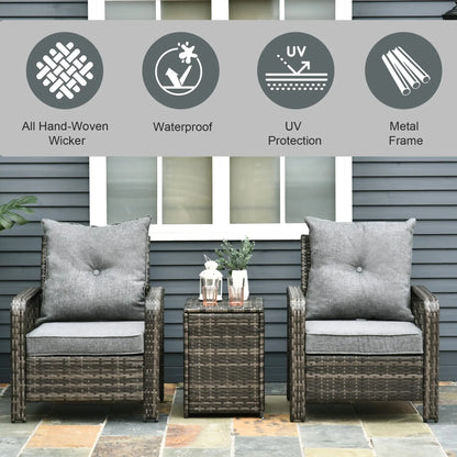 3-Piece Wicker Patio Set, Rattan Bistro with Storage Table, Grey Bistro Sets at Gallery Canada