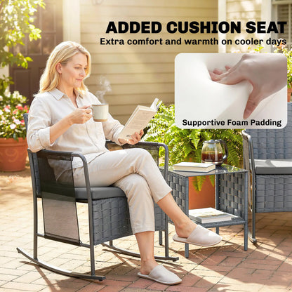 3-Piece Rocking Bistro Set, Mesh Seat, Cushions, 2-Tier Table, Grey Bistro Sets at Gallery Canada