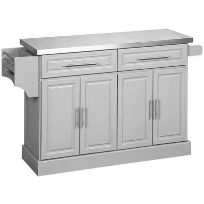 Rolling Kitchen Island with Storage and Stainless Steel Top, Kitchen Trolley with Drawers, Cabinets, Towel Rack Kitchen Islands & Kitchen Carts Grey at Gallery Canada