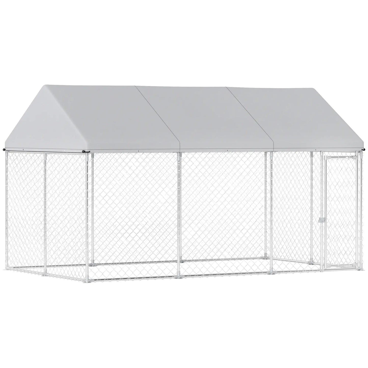 Galvanized Steel Outdoor Dog Kennel, Safety Lock, 13.1' x 7.5' x 7.8' Houses, Kennels & Pens Silver at Gallery Canada