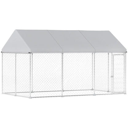 Galvanized Steel Outdoor Dog Kennel, Safety Lock, 13.1' x 7.5' x 7.8' Houses, Kennels & Pens Silver at Gallery Canada