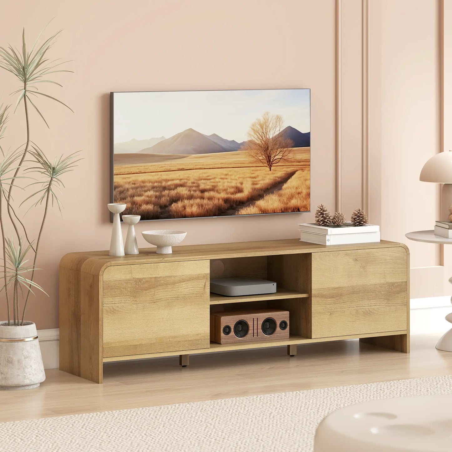 TV Stand For 65 Inch TV, Nordic Entertainment Center, Natural