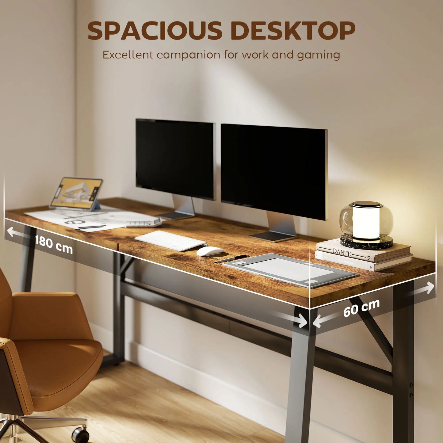 71 Inch Computer Desk, Home Office Study Table, Brown Writing Desks at Gallery Canada