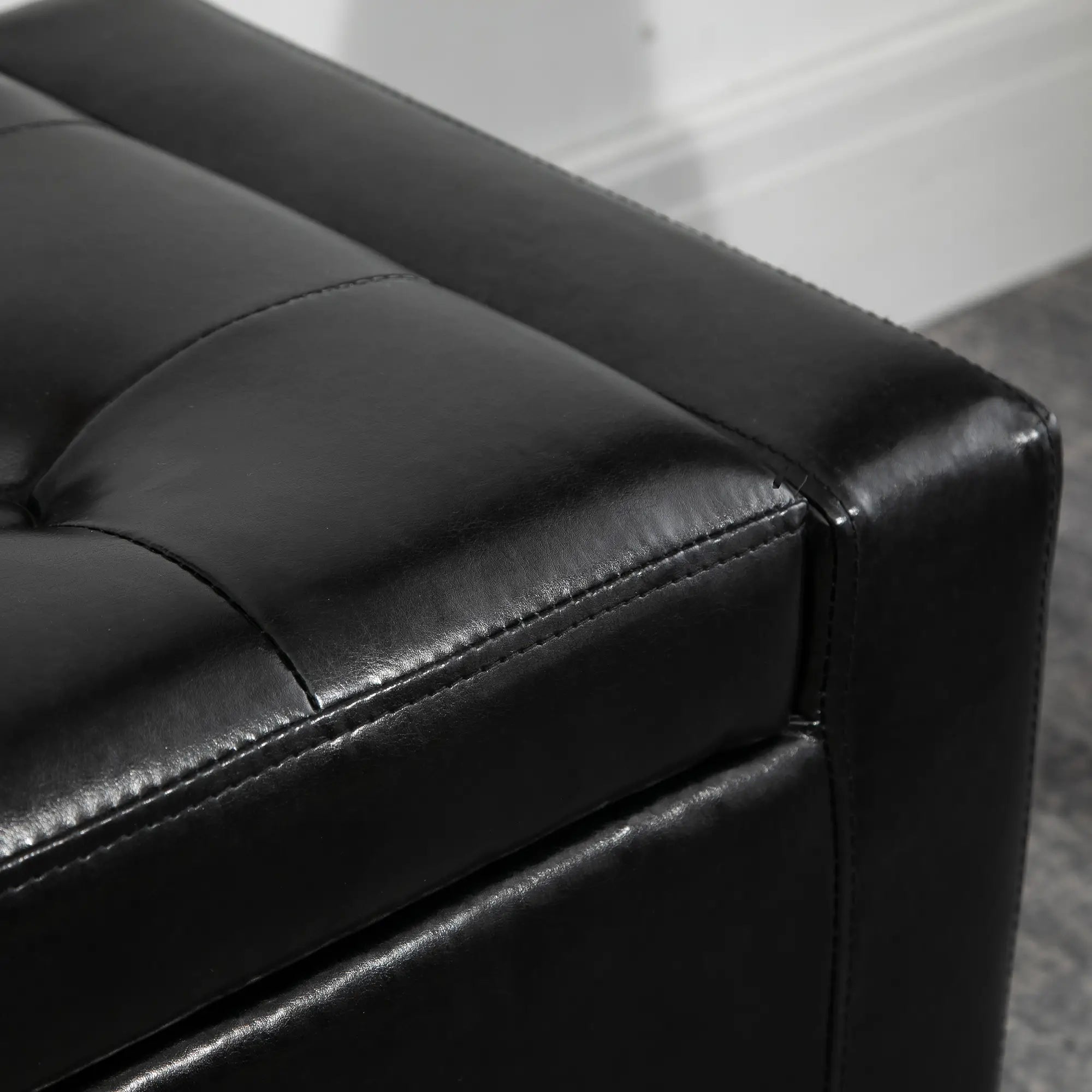 Storage Ottoman Bench, PU Leather Upholstered, Tufted Design, Black Storage Ottomans & Benches at Gallery Canada