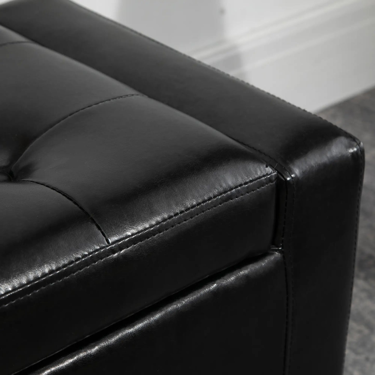 Storage Ottoman Bench, PU Leather Upholstered, Tufted Design, Black Storage Ottomans & Benches at Gallery Canada