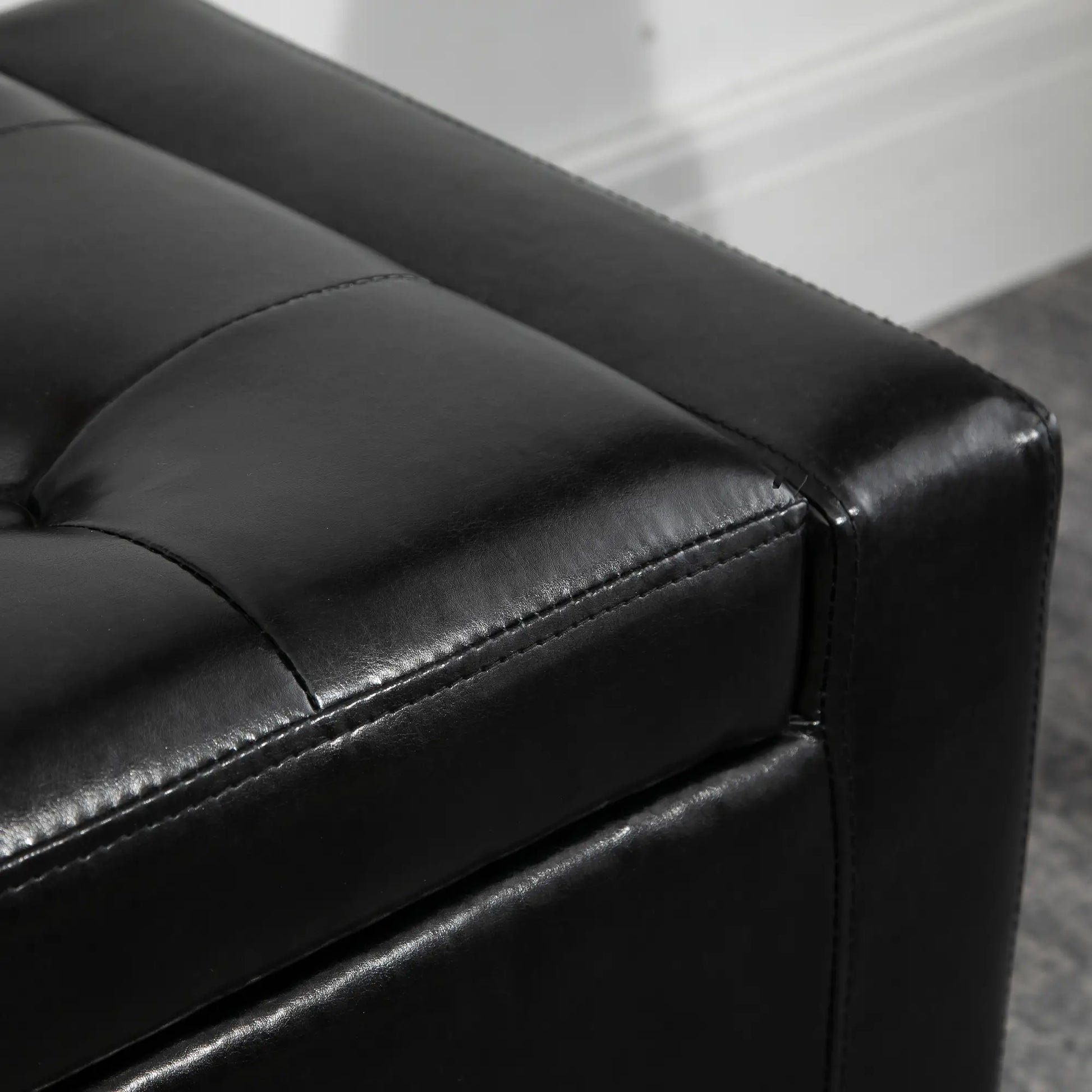 Storage Ottoman Bench, PU Leather Upholstered, Tufted Design, Black Storage Ottomans & Benches at Gallery Canada