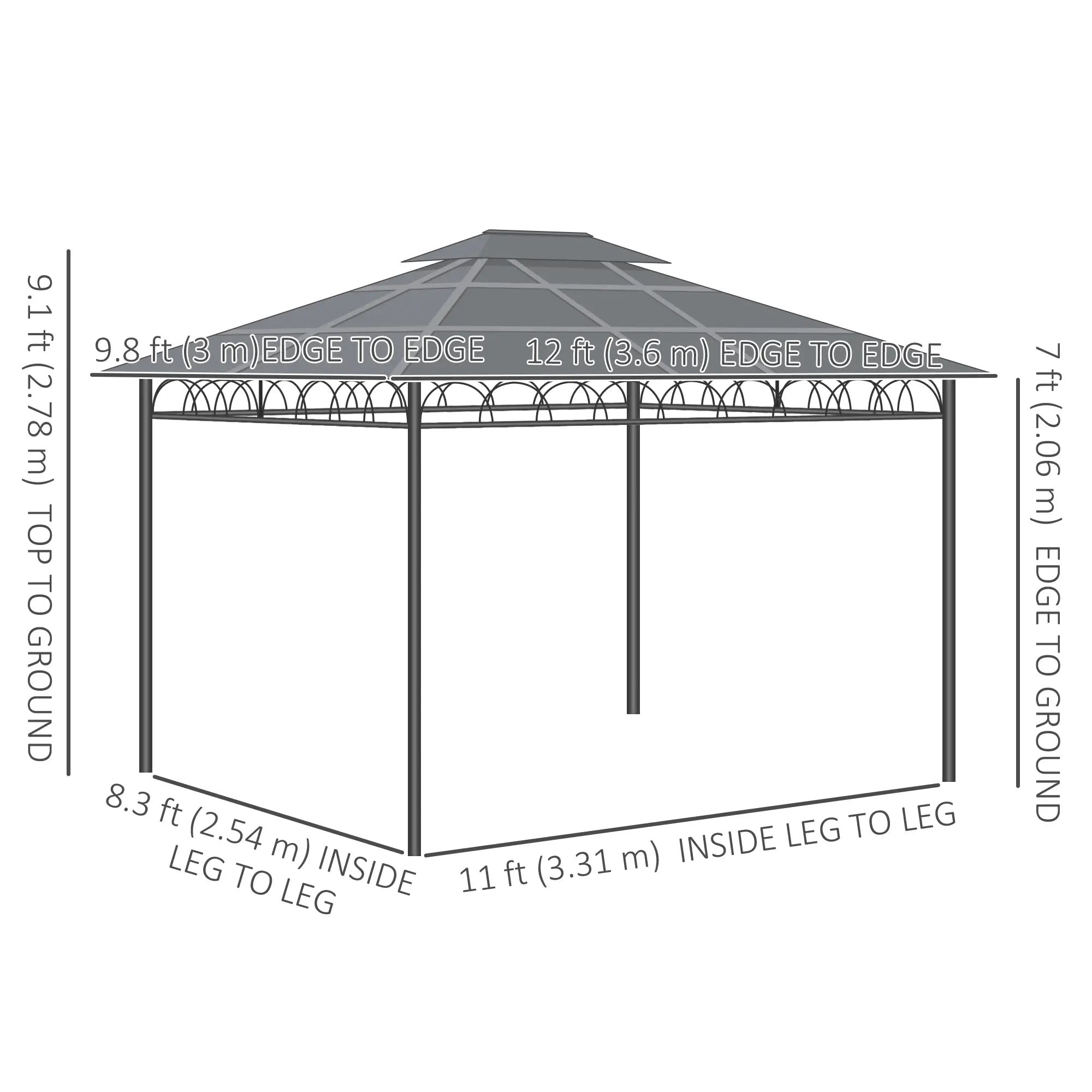 10' x 12' Hardtop Gazebo, Steel Frame, Nettings, Curtains, Khaki Gazebos at Gallery Canada