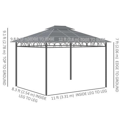 10' x 12' Hardtop Gazebo, Steel Frame, Nettings, Curtains, Khaki Gazebos at Gallery Canada