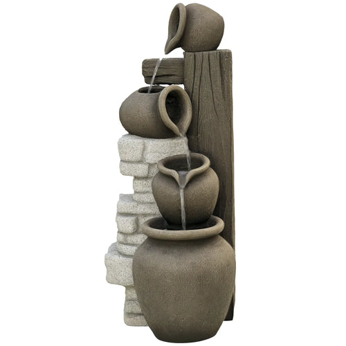 4-Tier Rustic Resin Outdoor Waterfall Fountain, Adjustable Flow