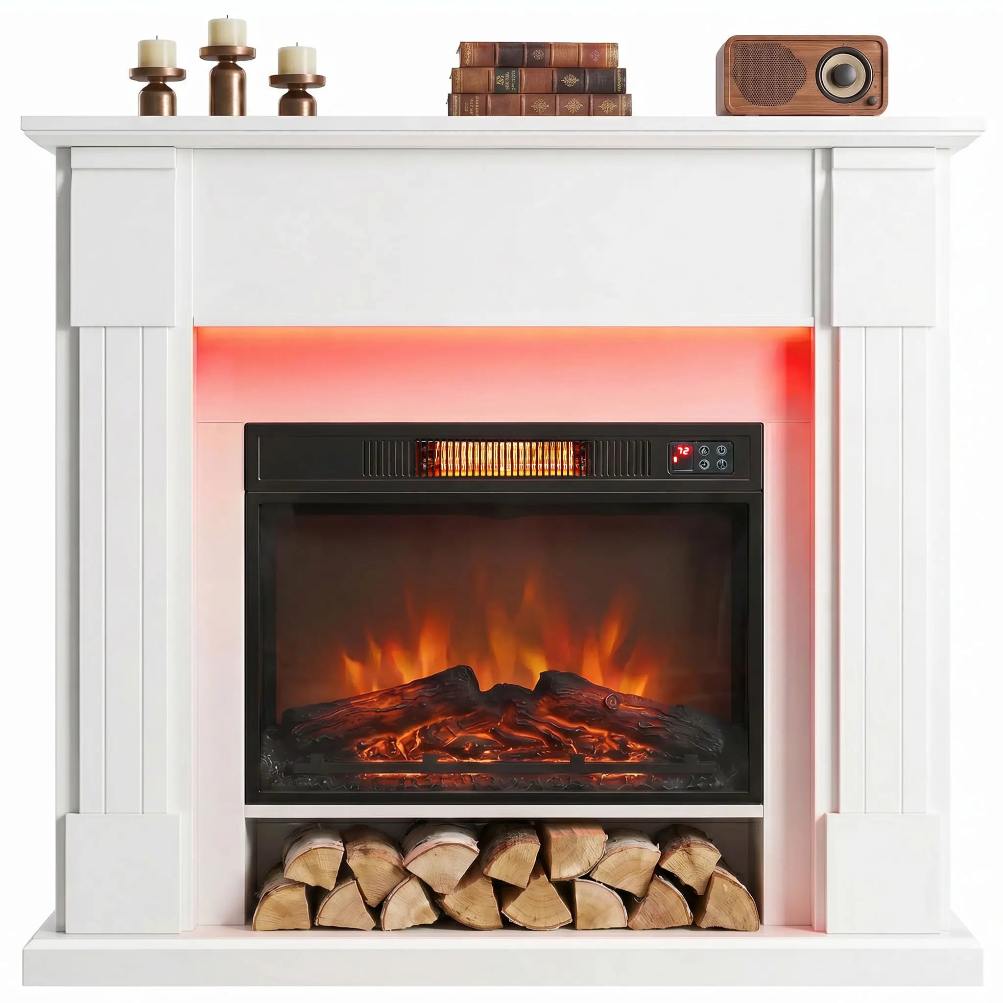41 Inch Electric Fireplace with Mantel, 1400W Heater, Adjustable 3D Flame, White Electric Fireplaces White at Gallery Canada
