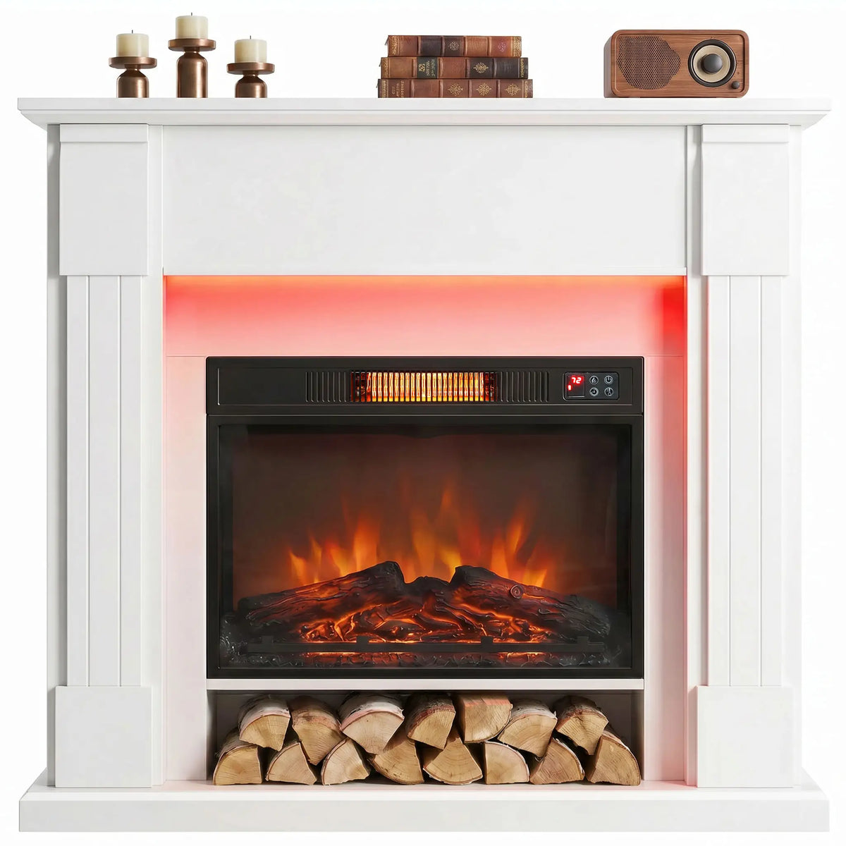 41 Inch Electric Fireplace with Mantel, 1400W Heater, Adjustable 3D Flame, White Electric Fireplaces White at Gallery Canada