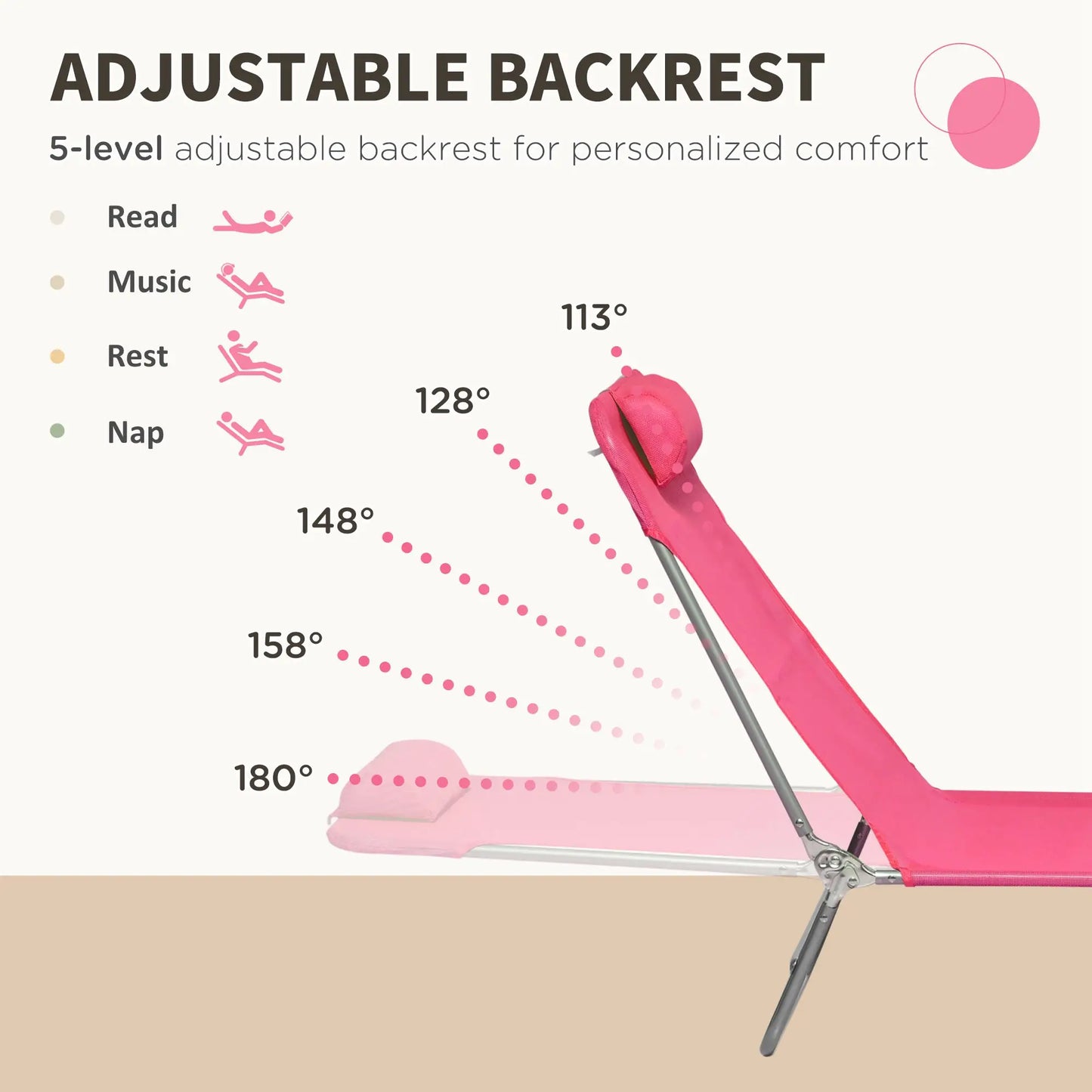 Set of 2 Folding Chaise Lounge Chairs, Outdoor, Reclining, Pink Lounger Chairs at Gallery Canada