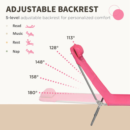 Set of 2 Folding Chaise Lounge Chairs, Outdoor, Reclining, Pink Lounger Chairs at Gallery Canada