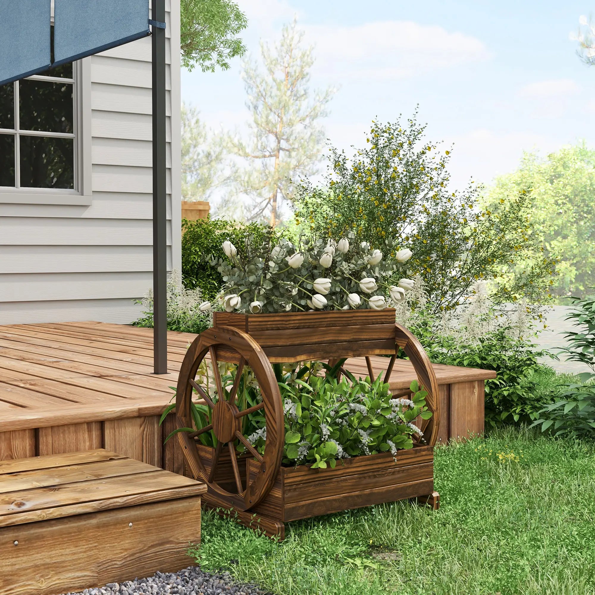 2-Tier Raised Garden Bed, Wooden Wagon Planter Box, Carbonized Wooden Planter Boxes at Gallery Canada
