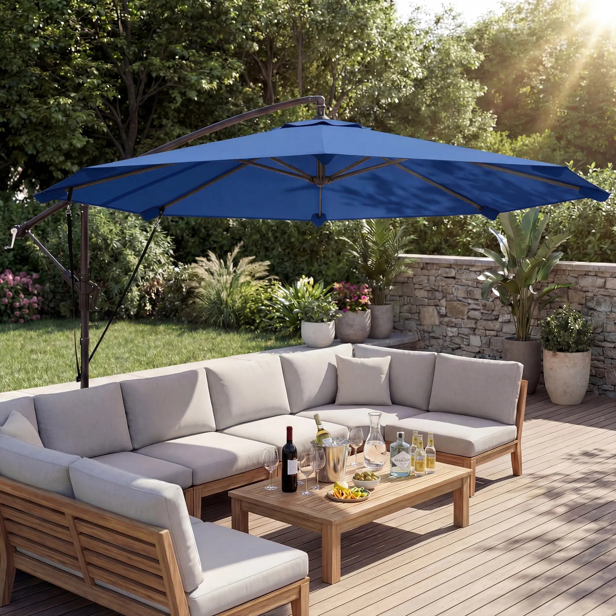 10FT Cantilever Patio Umbrella, With Cover And Wind Ropes, Navy Blue Offset Cantilever Umbrellas at Gallery Canada