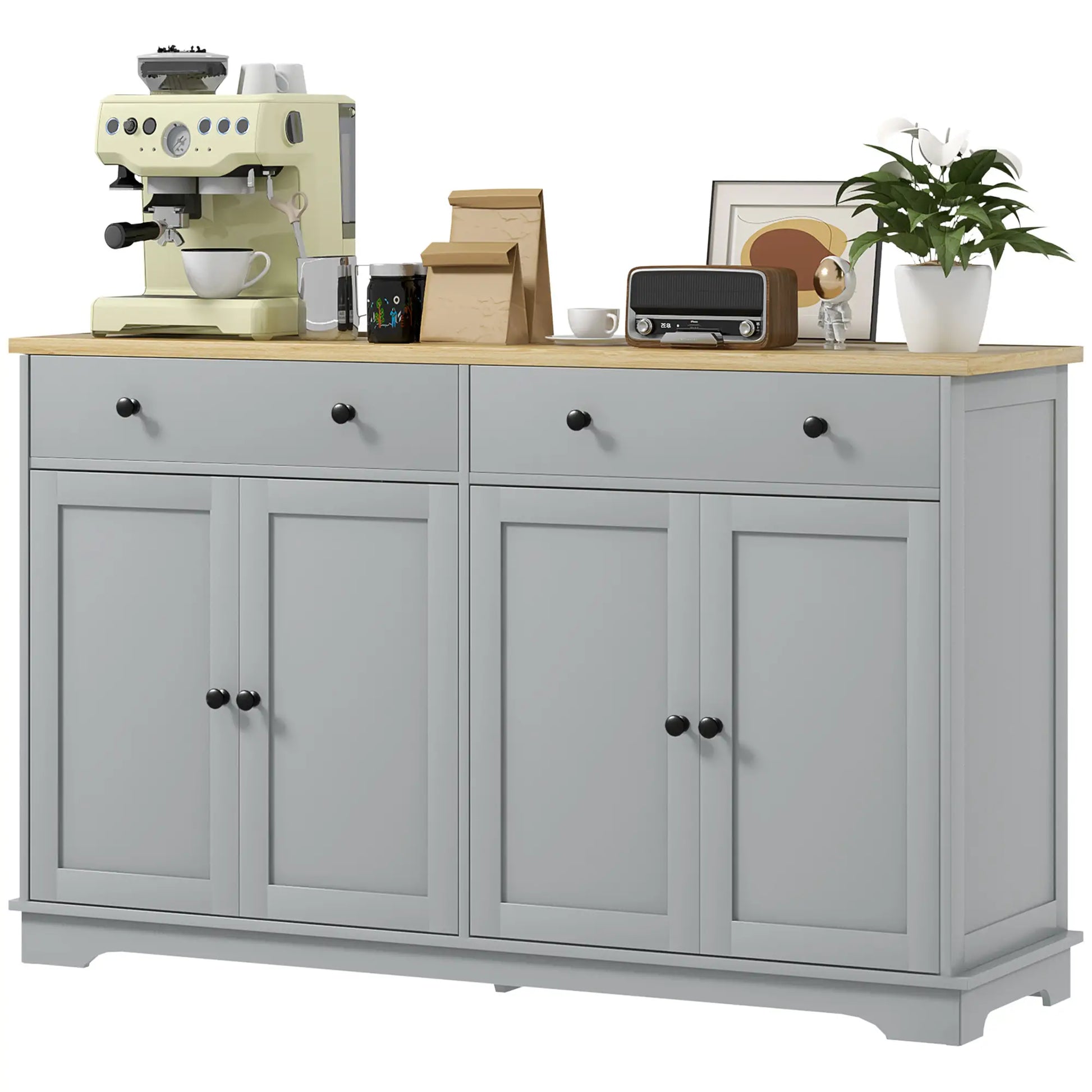 Modern Sideboard, Buffet Cabinet with Drawers, Adjustable Shelves, Grey Storage Cabinets Grey, Oak Wood Grain at Gallery Canada