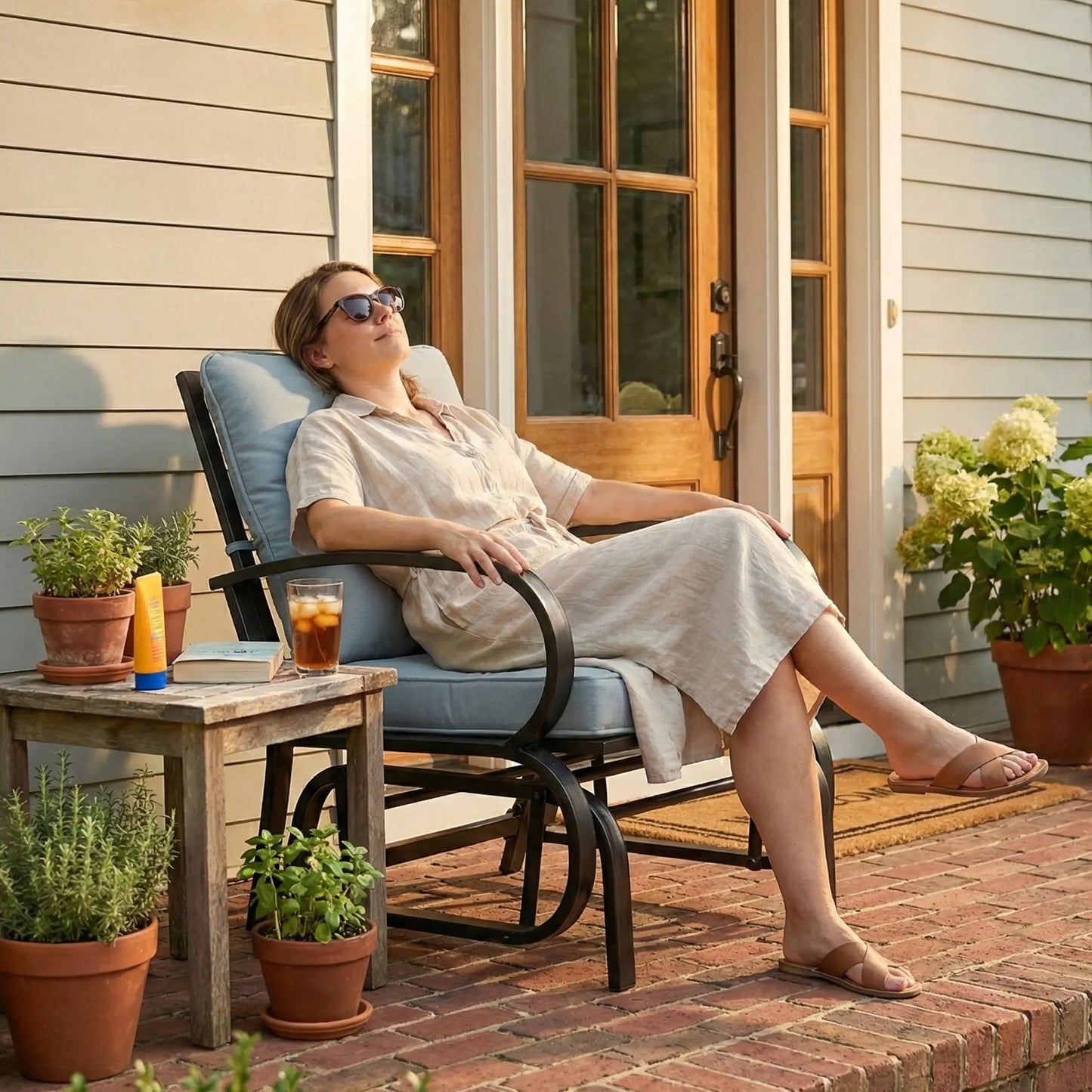 Patio Glider Chair With Cushions, Steel Frame, Curved Armrests, Light Grey Outdoor Gliders at Gallery Canada