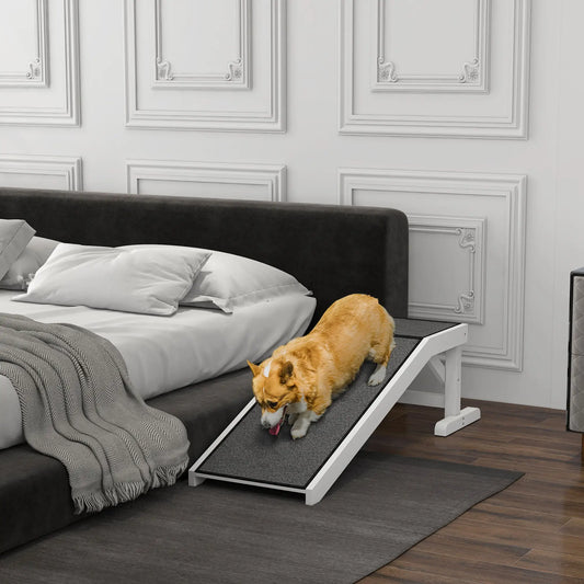 Pet Ramp, Dog Cat Bed Steps, Non-Slip Carpet, 49"L x 16"W x 14"H, White Grey Dog Stairs White, Grey at Gallery Canada