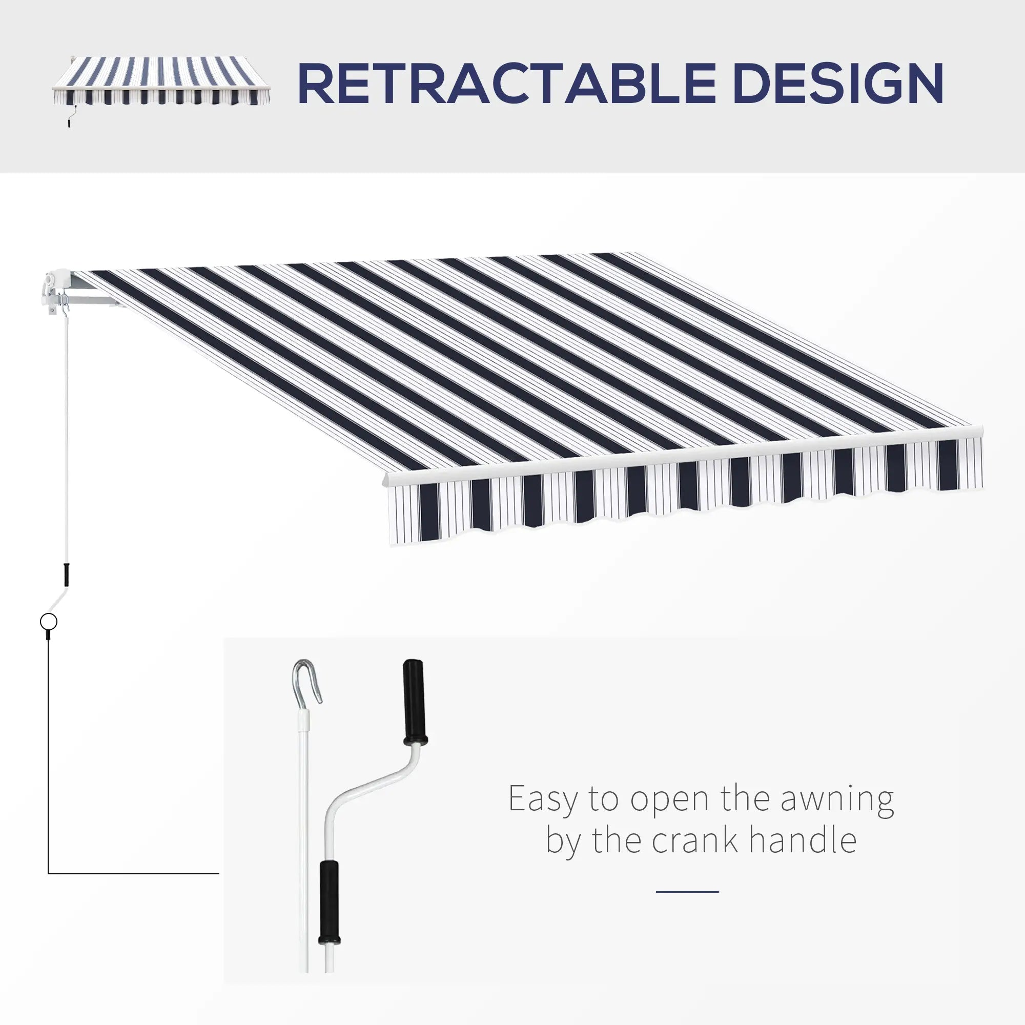 8' x 7' Retractable Awning, UV Water-Resistant Fabric, Aluminum Frame, Blue White, Blue Deck Awnings at Gallery Canada