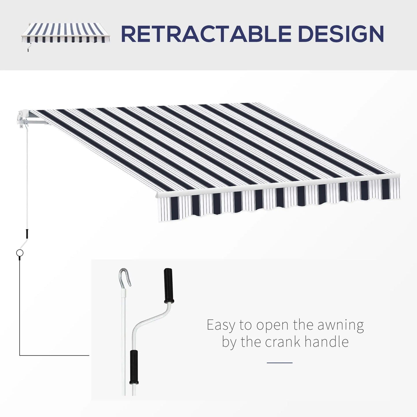 8' x 7' Retractable Awning, UV Water-Resistant Fabric, Aluminum Frame, Blue White, Blue Deck Awnings at Gallery Canada