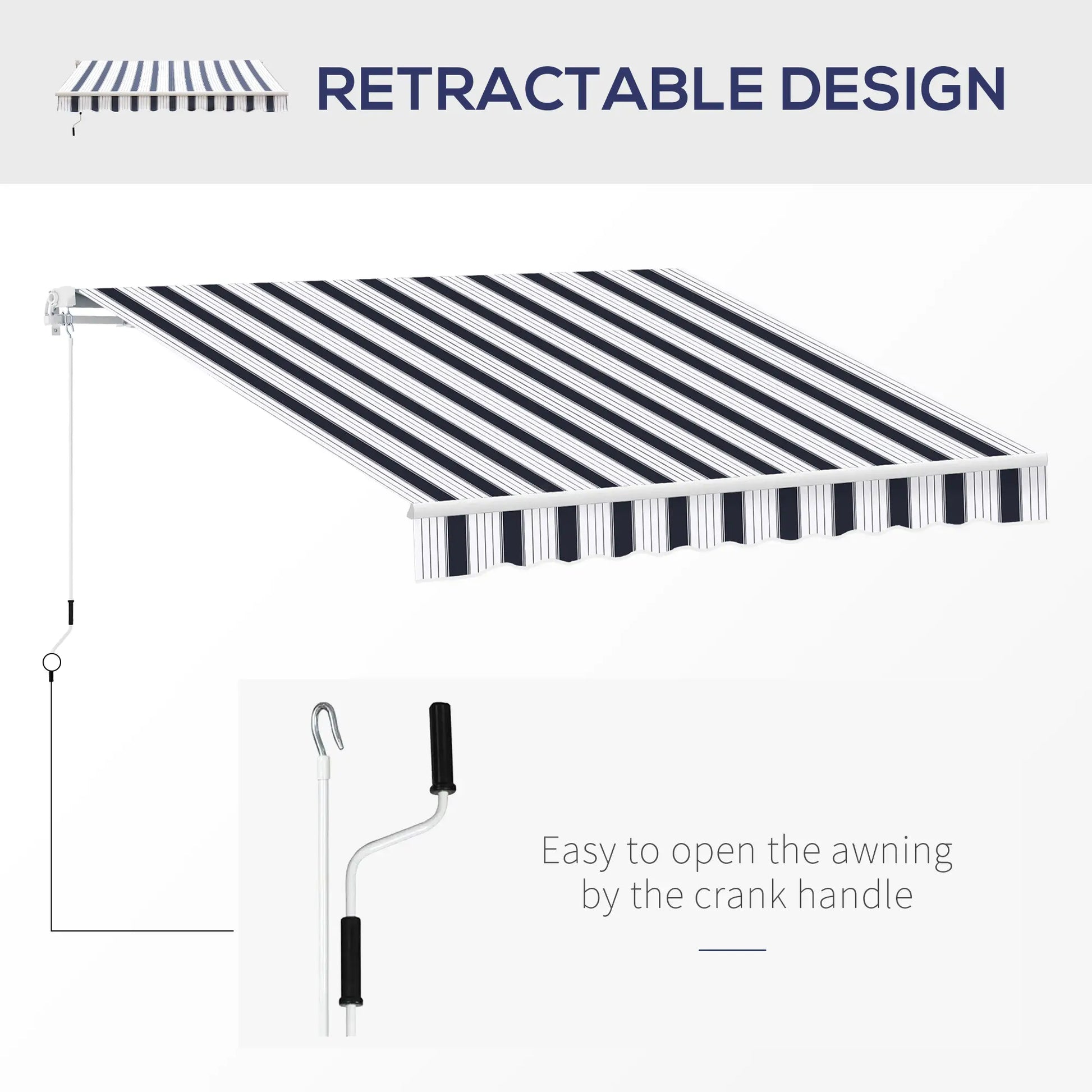 8' x 7' Retractable Awning, UV Water-Resistant Fabric, Aluminum Frame, Blue White, Blue Deck Awnings at Gallery Canada
