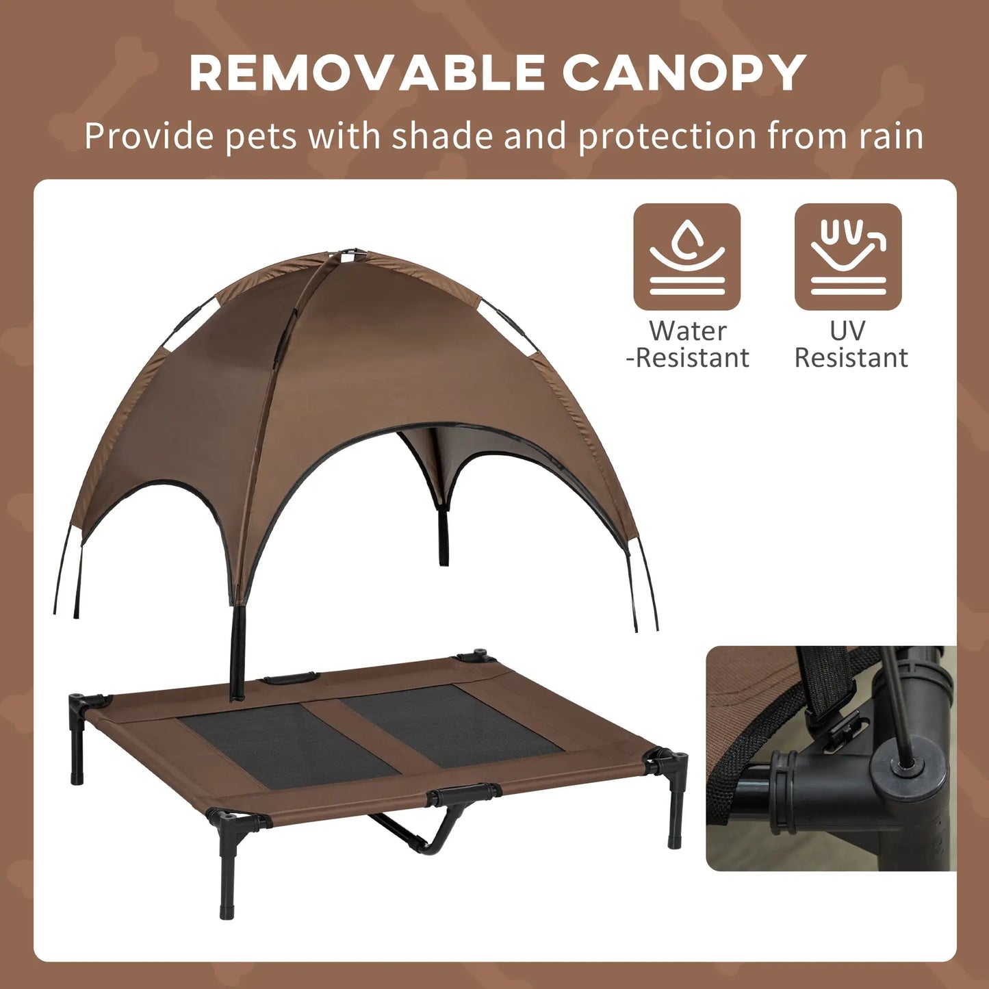 Elevated Dog Bed with Canopy, Portable Dog Cot, L Size, 36" x 30" x 35", Coffee Elevated Dog Beds at Gallery Canada