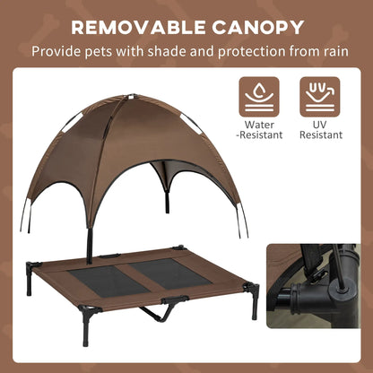 Elevated Dog Bed with Canopy, Portable Dog Cot, L Size, 36" x 30" x 35", Coffee Elevated Dog Beds at Gallery Canada
