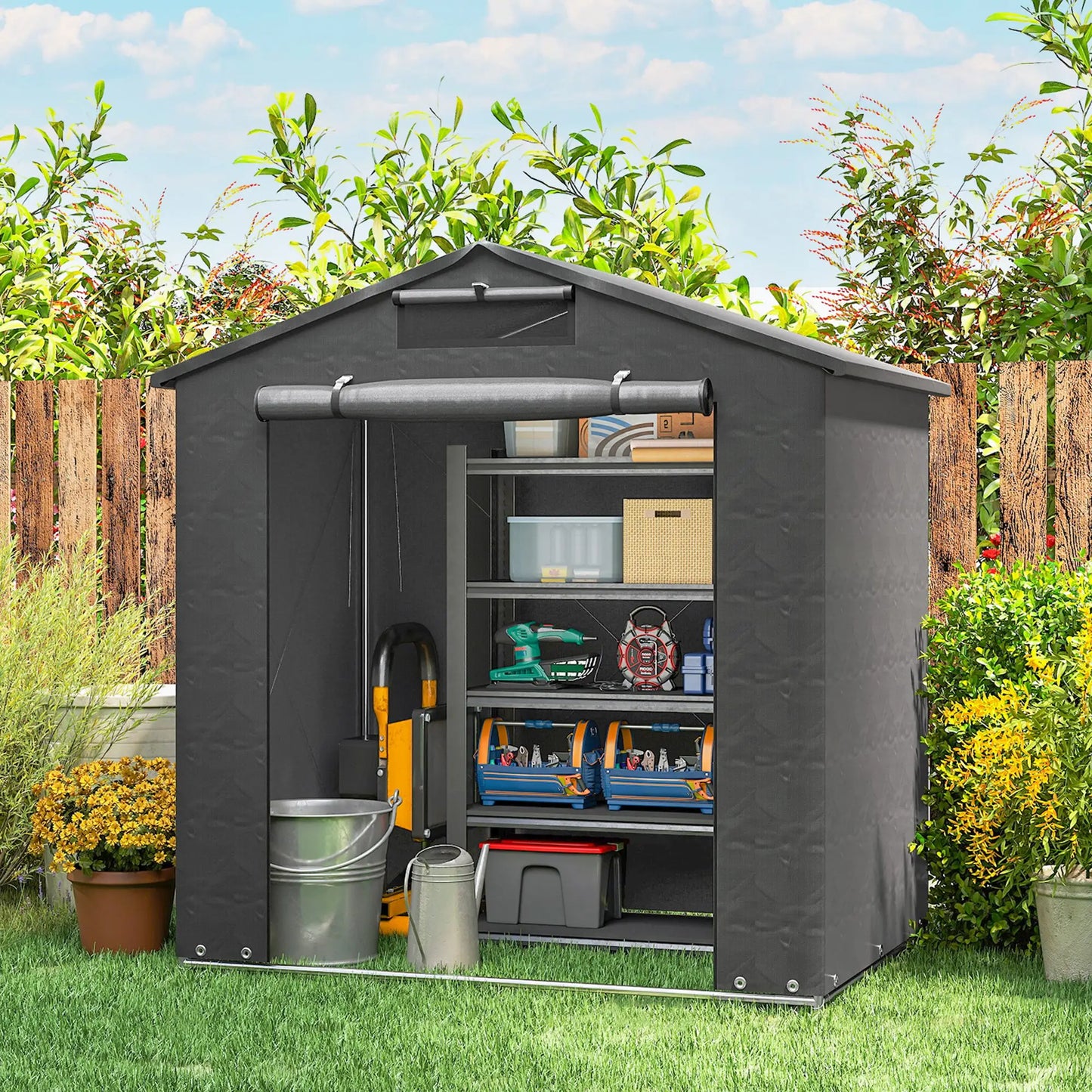 6' x 4' Portable Shed, Waterproof Bike Tent, Dark Grey Sheds at Gallery Canada