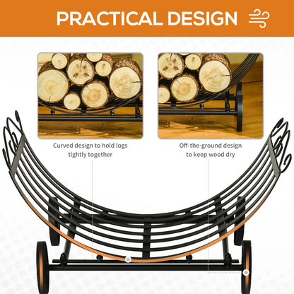 23" Curved Firewood Log Rack, Scroll Design, Indoor Outdoor, Black Firewood Racks at Gallery Canada