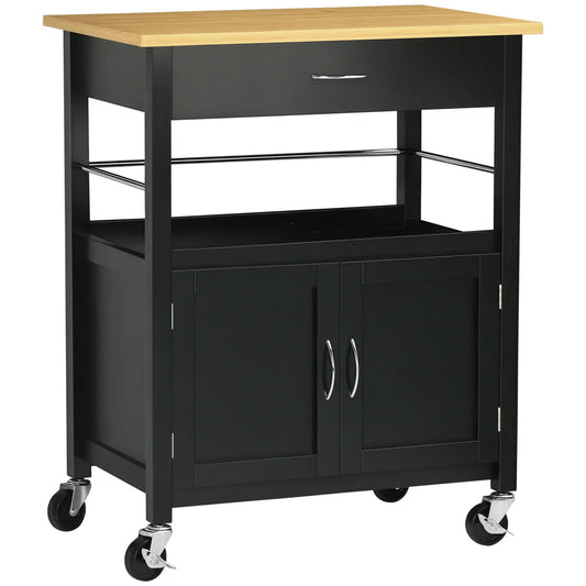 Kitchen Cart, Utility Trolley with Storage Drawer, Side Hooks, Black Kitchen Islands & Kitchen Carts Black at Gallery Canada