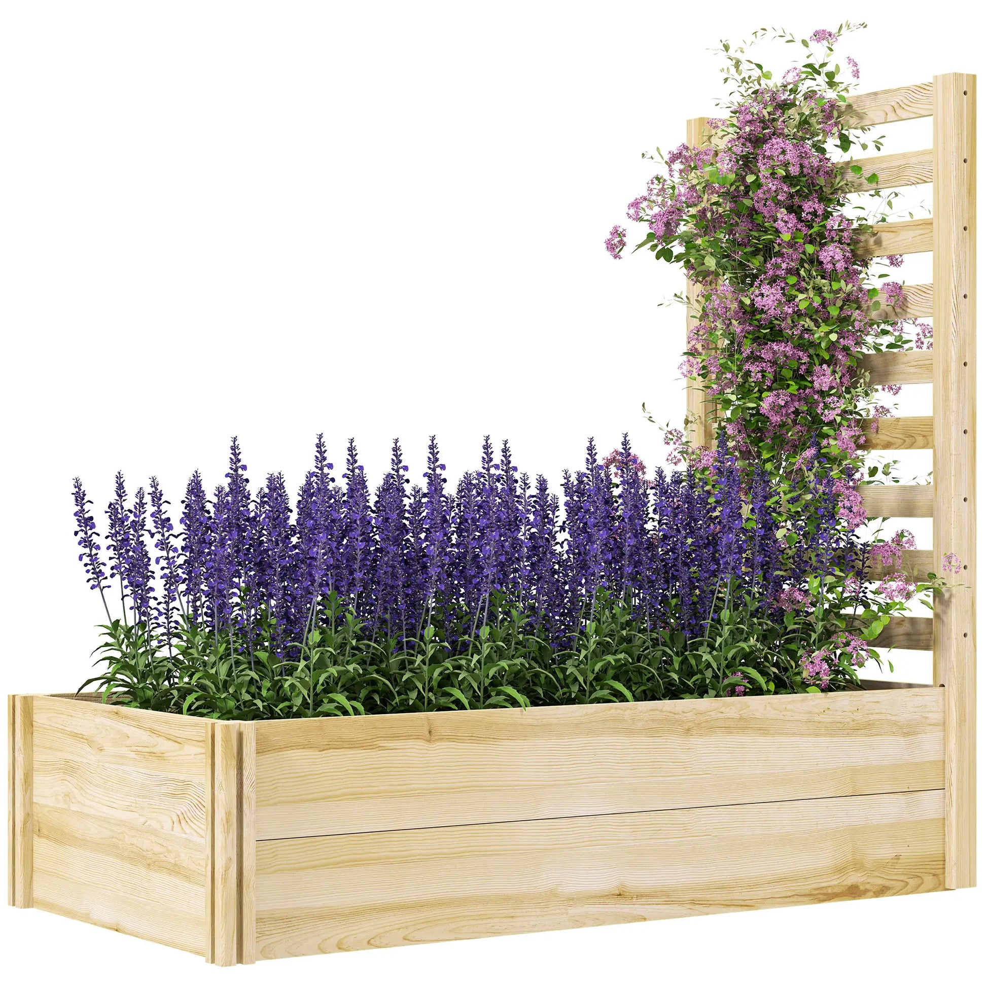 Wood Planter Box with Trellis, Raised Garden Bed, 91"x24"x43", Natural Raised Garden Beds Natural at Gallery Canada