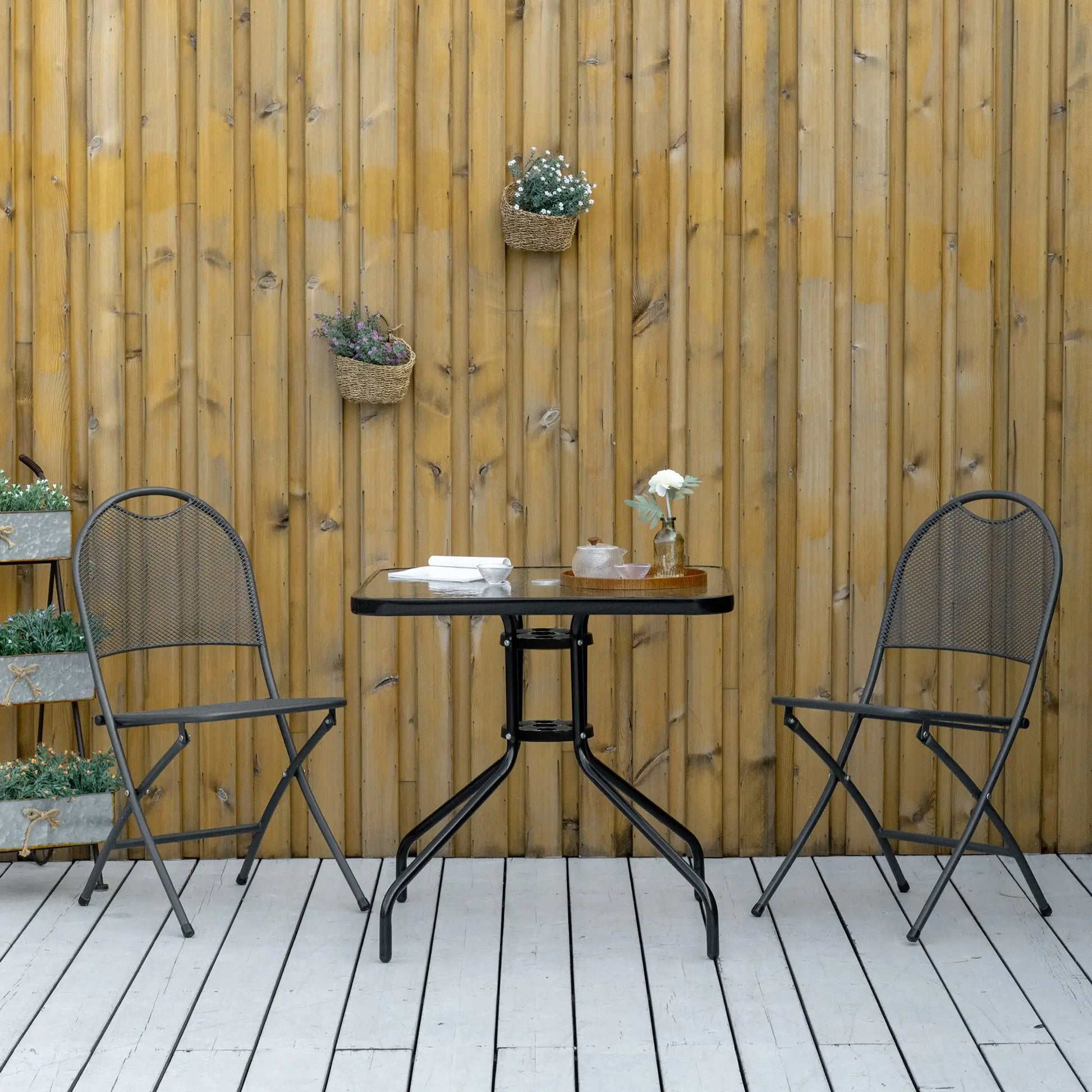 Square Patio Dining Table, Tempered Glass Top, Umbrella Hole, Black Patio Dinning Tables at Gallery Canada