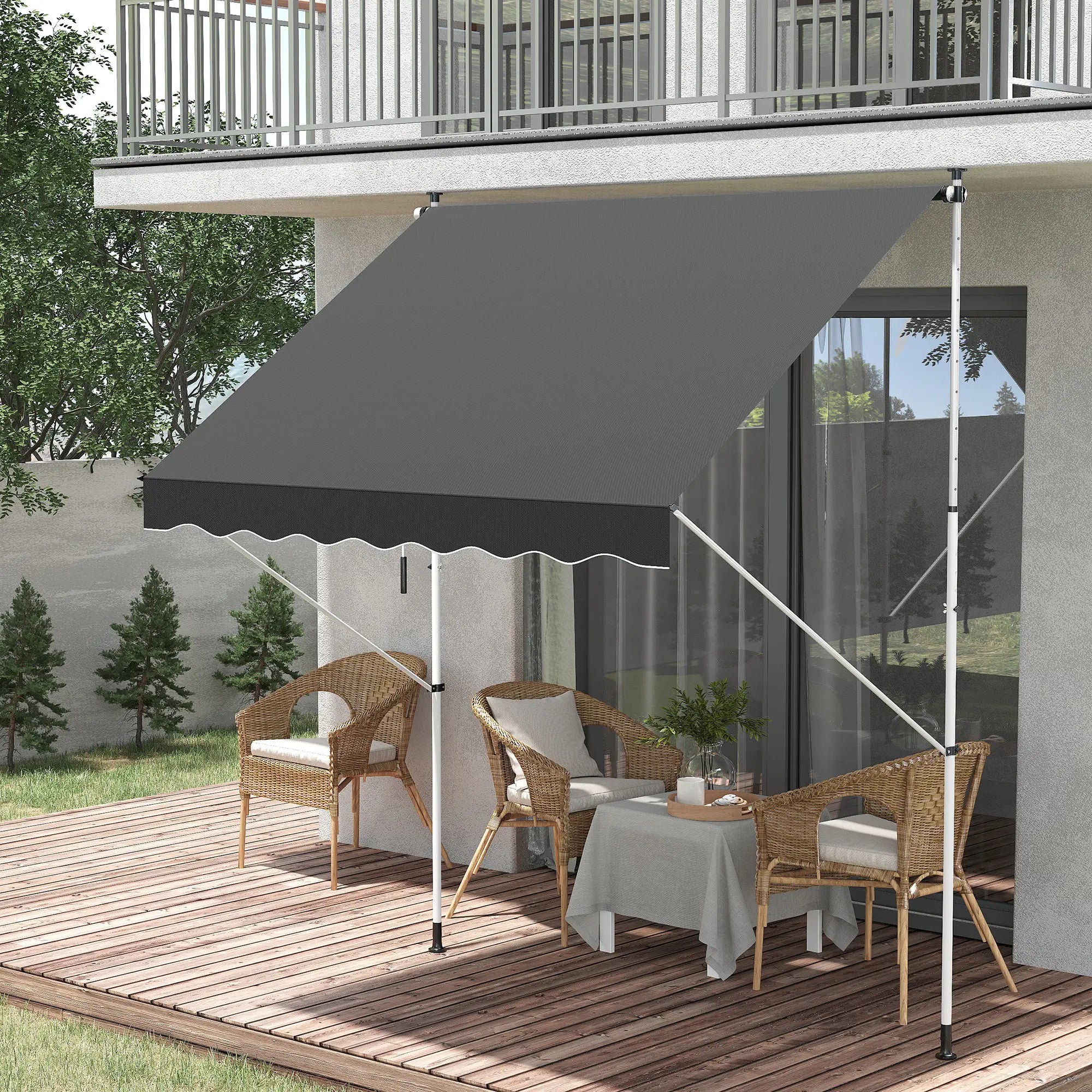6.6'x5' Retractable Patio Awning, Sun Shade, Water Resistant, Grey Door Awnings at Gallery Canada