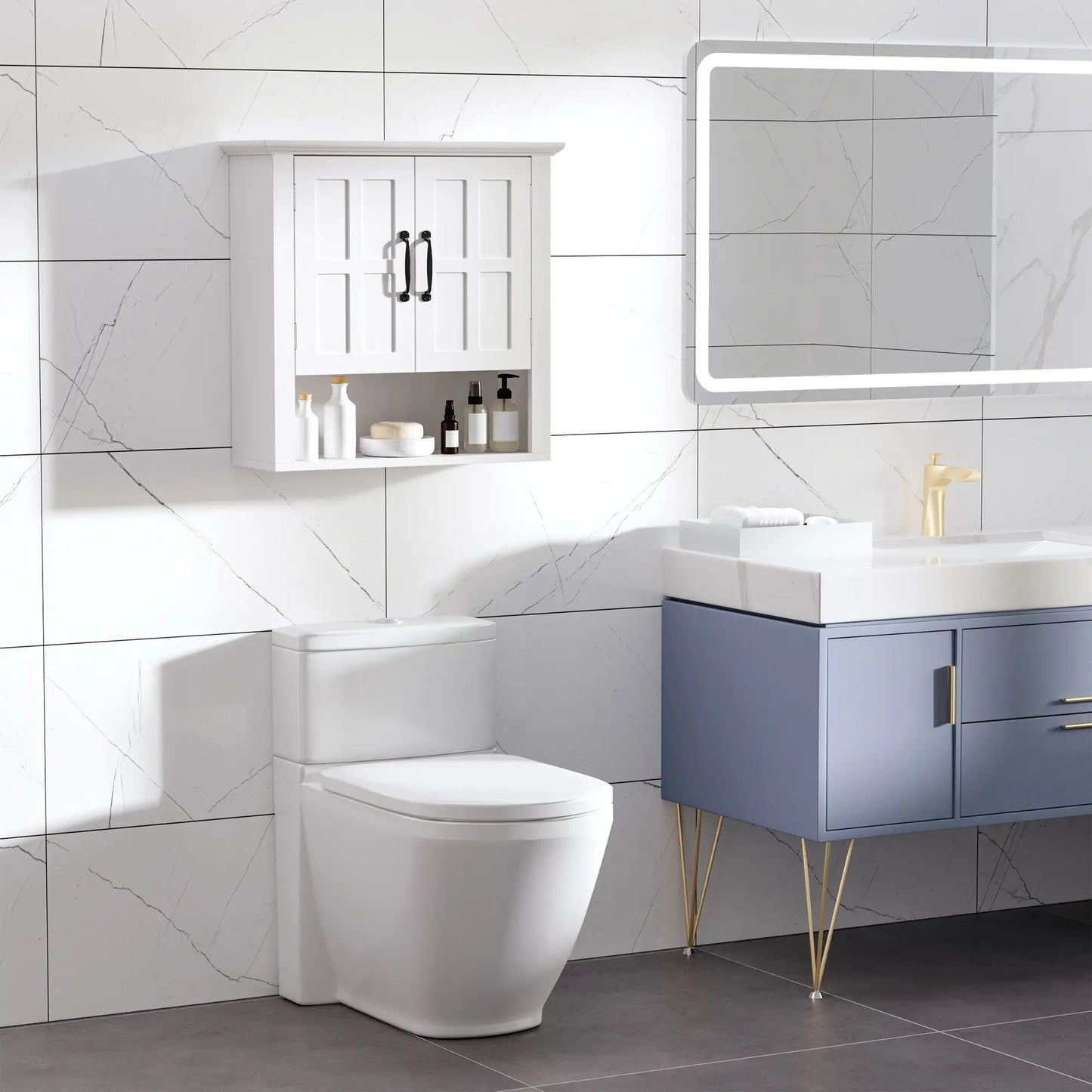 Wall Mount Bathroom Cabinet, 2 Doors, Adjustable Shelf, White Wall Mounted Cabinets at Gallery Canada