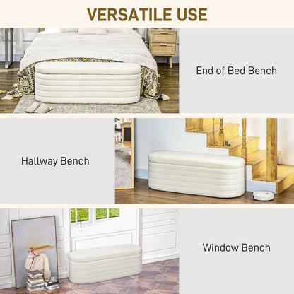 Banc de lit rembourré en polaire Teddy, 116 cm, Blanc Crème, Blanc Crème