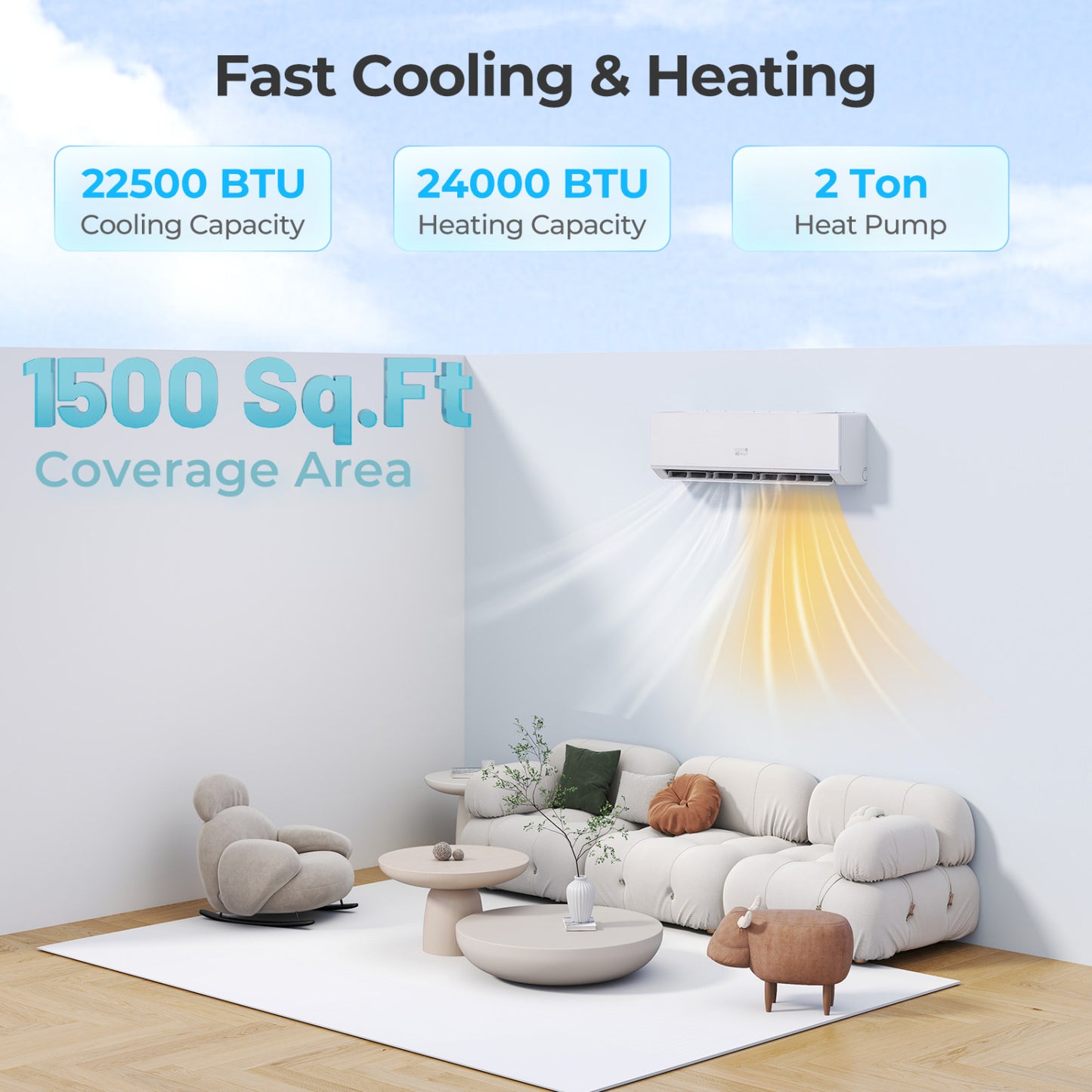 24000 BTU 25 SEER2 Mini Split Heat Pump, White