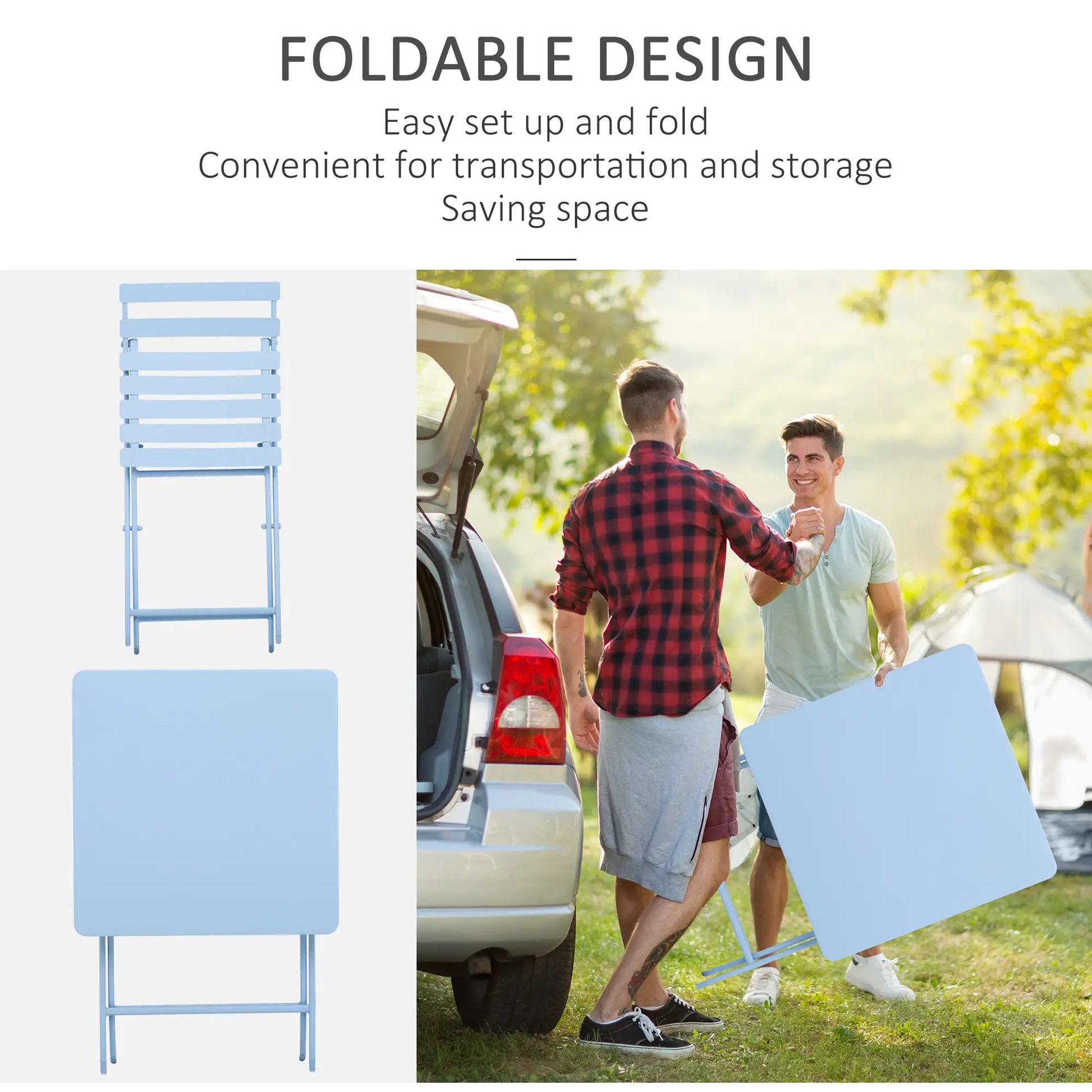 3-Piece Garden Bistro Set, Foldable Chair & Square Table, Blue Bistro Sets at Gallery Canada