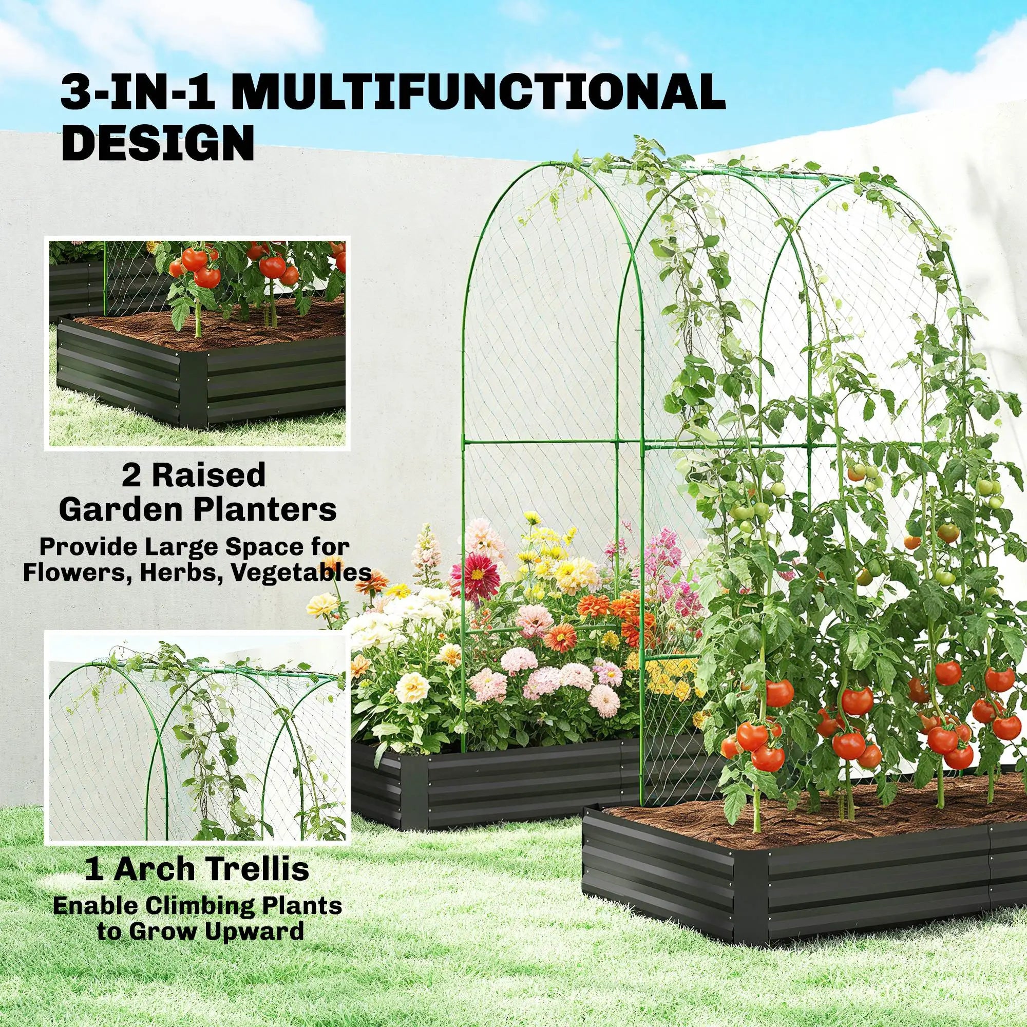 Metal Raised Garden Bed With Trellis, Galvanized Garden Kit, Black Galvanized Planter Boxes at Gallery Canada