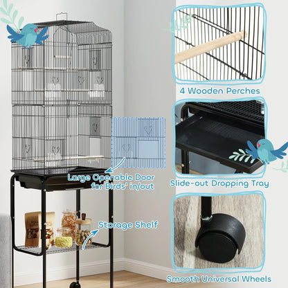 62" Rolling Bird Cage, Cockatoo House, Play Top, Storage Shelf, Wheels, Black Bird Cages at Gallery Canada