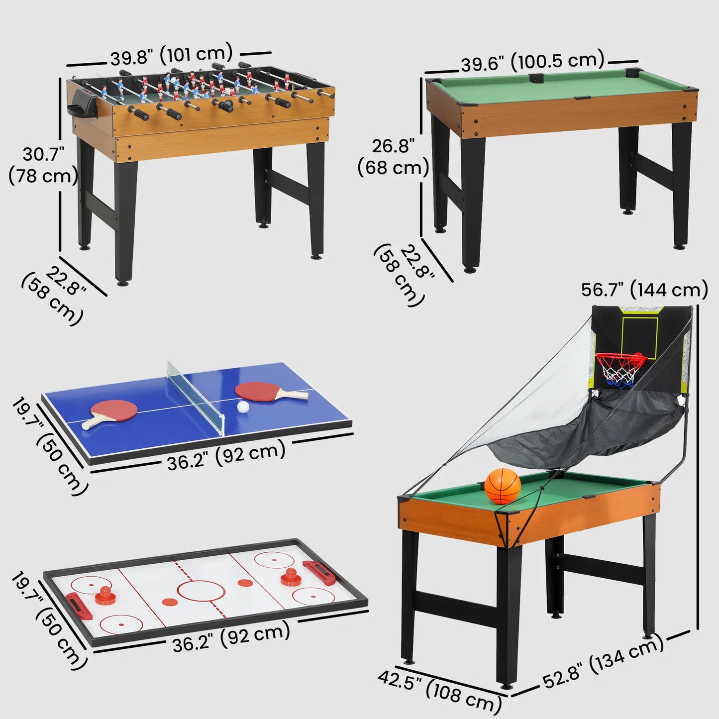 53 in 5-in-1 Multi Game Table, Foosball Pool Hockey Table Tennis Basketball