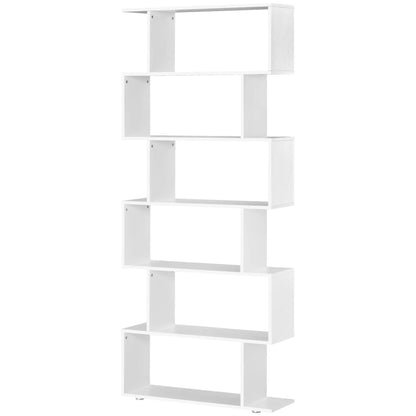 76" 6-Tier Geometric Wooden Bookcase, S Shaped Storage Shelf, White Display Bookshelves at Gallery Canada