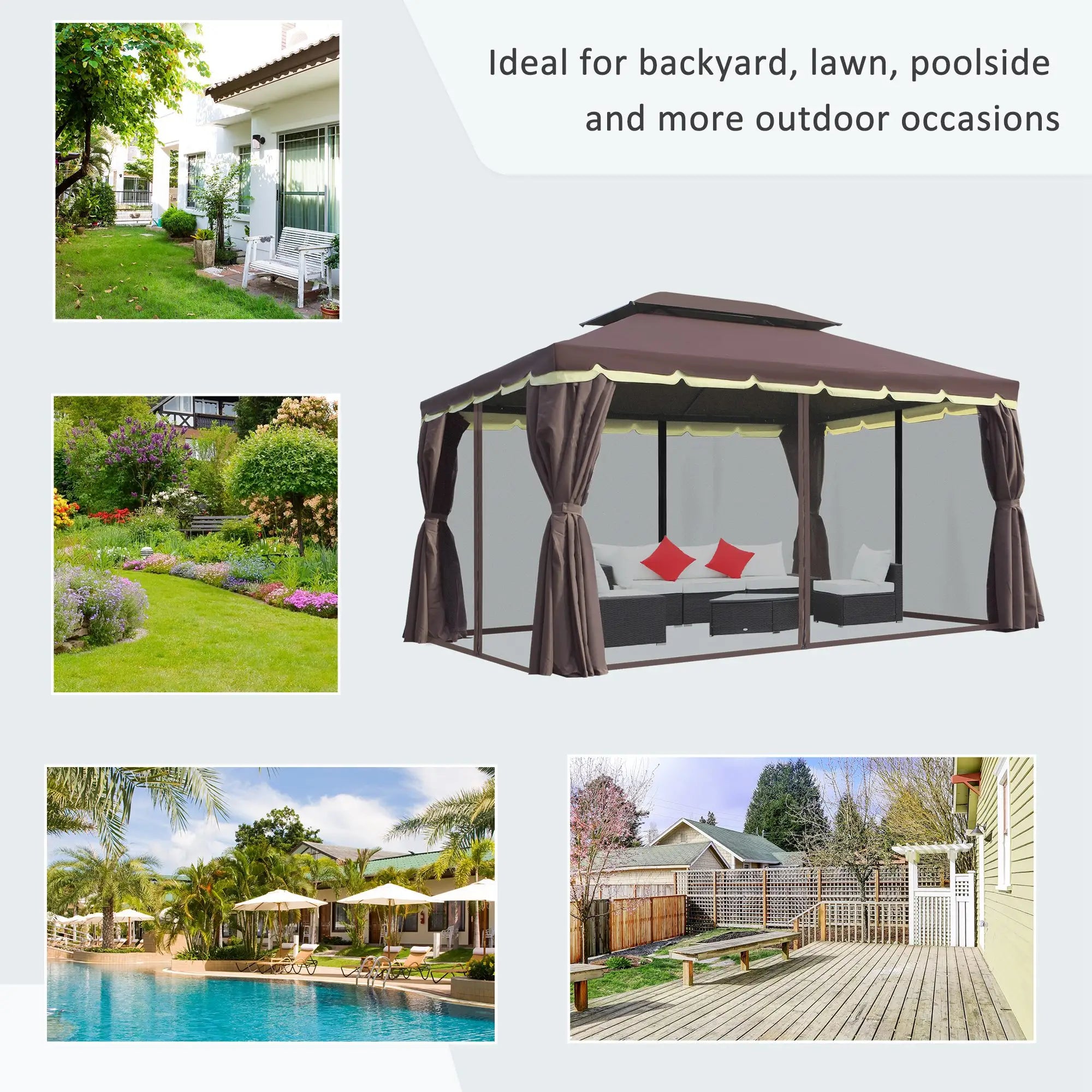 10 x 13ft Aluminum Gazebo, Double Tier Canopy, Netting, Curtains, Coffee Gazebos at Gallery Canada