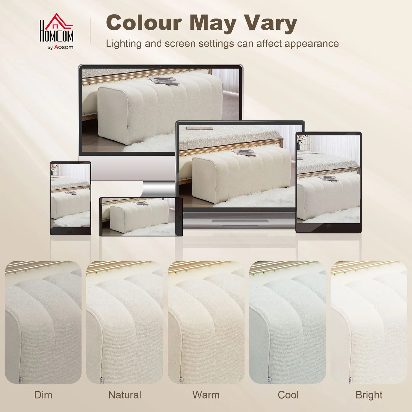 43" Upholstered Bed Bench, 485 lbs Capacity, Cream White Storage Ottomans & Benches at Gallery Canada