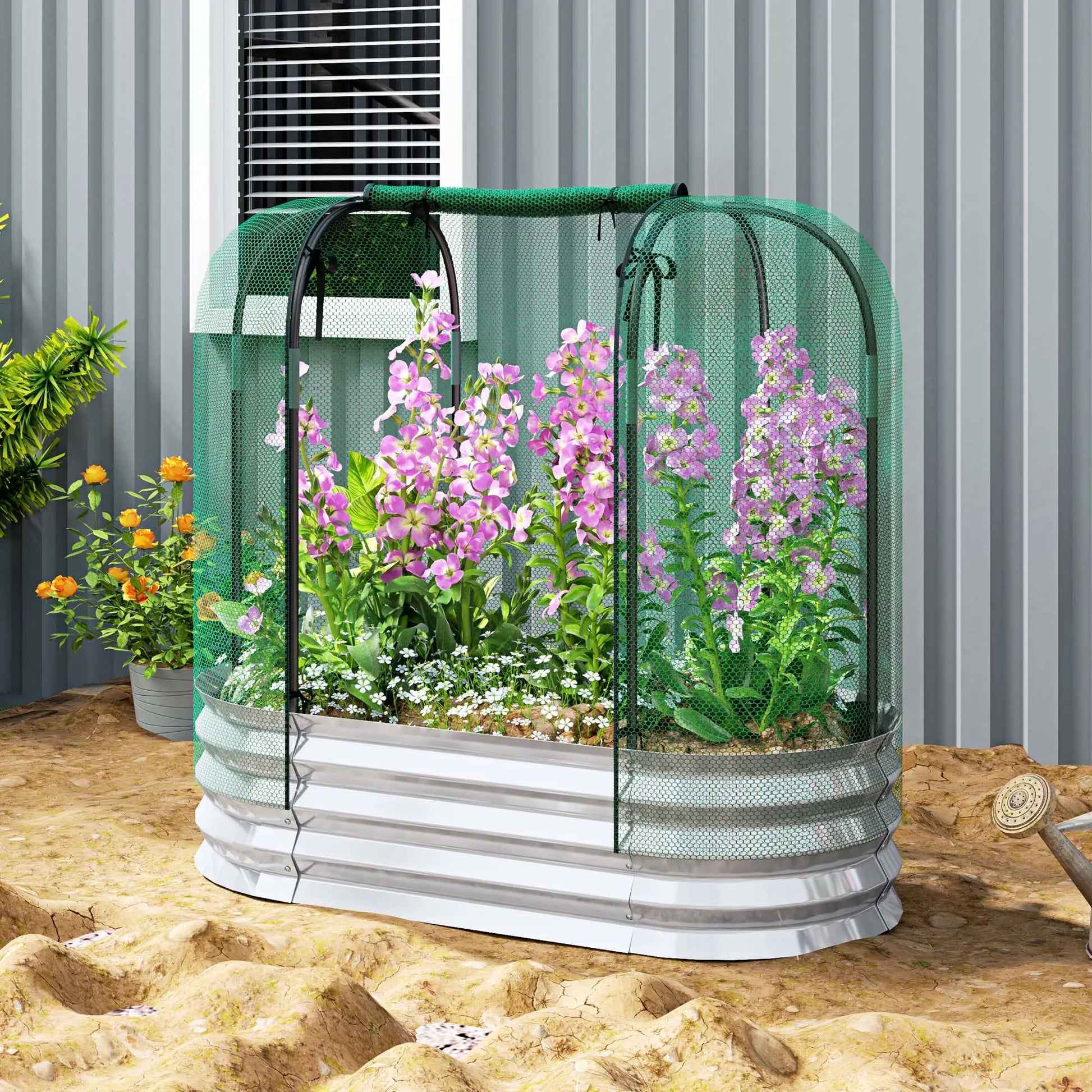 Galvanized Raised Garden Bed, Crop Cage Net Cover, Outdoor Planter Box Raised Garden Beds at Gallery Canada