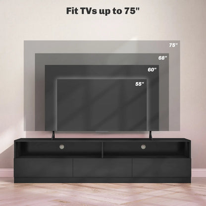 LED Lighted TV Stand for 75", Storage Drawers, High Gloss Black, Black TV Stands at Gallery Canada